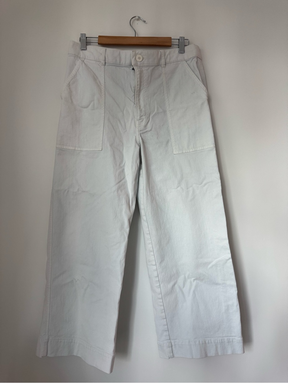 Club Monaco Denim White High Rise Wide Leg Utility Patch Pocket Crop Pants 12